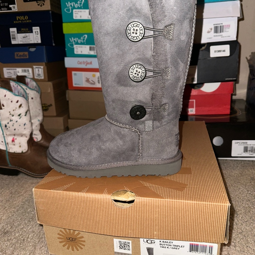 UGG Charcoal Bailey Button Triplet Boots